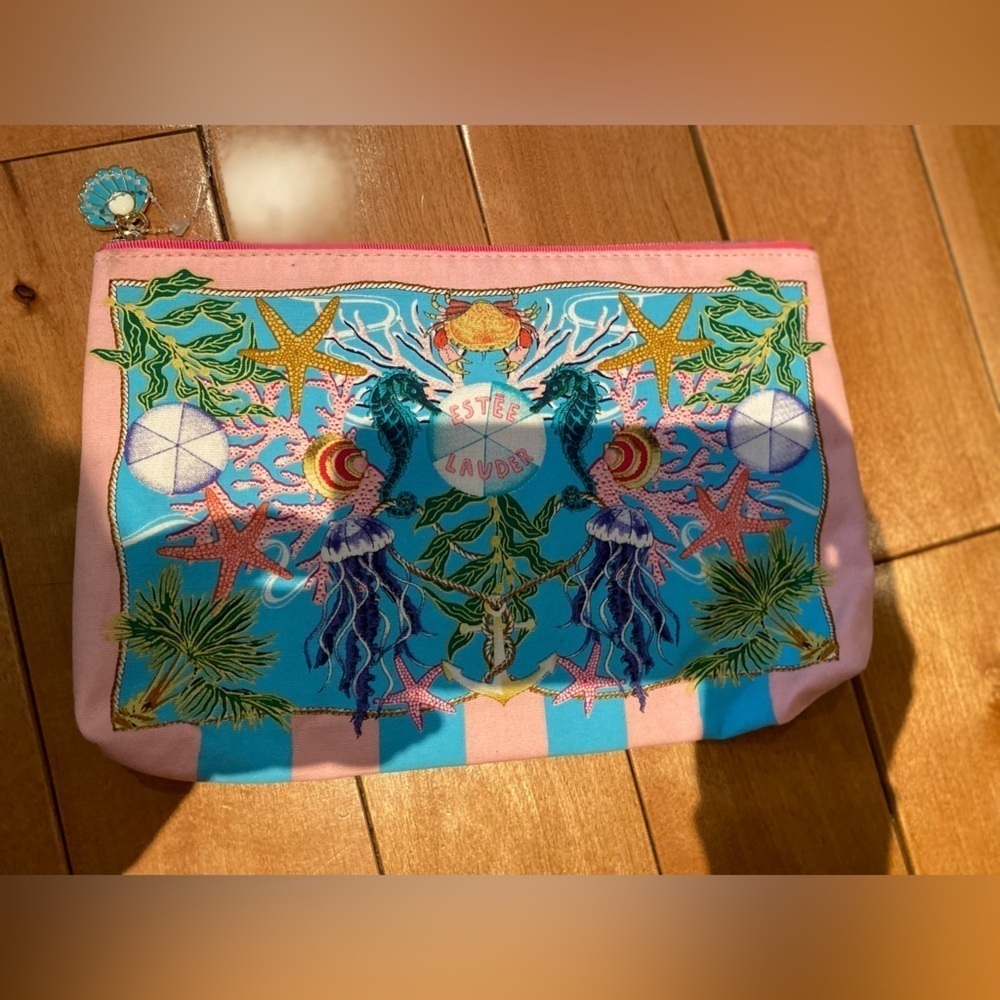 ESTEE LAUDER Coastal Tropical Seashell Cosmetic Bag Multicolor Canvas